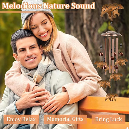 Bear Wind Chimes for Outside - Bear Gifts for Women Men, Memorial Wind Chimes for Home Outdoor Garden Patio Yard Porch Decor, Mom Grandma Birthday Mother's Day Idea