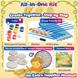 Pinwheel Crafts Stepping Stone Kit for Kids – Paint Your Own Mosaic Stones with Storybook | 5 Preprinted Cement Designs, Waterproof Paints, Brushes & Markers | Creative Garden Craft Gift for Ages 6+