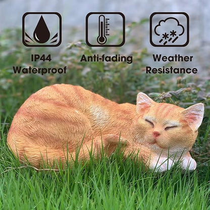 Garden Decor Cat Statue Outdoor, Figurines & Sculpture Decoration, Sleeping Cat Decor for Patio, Porch and Lawn, Gifts for Mom, Memorial Stone