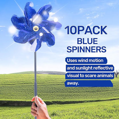 BATTIFE Reflective Pinwheels for Yard and Garden, Pre-Installed Sparkly Blind Birds Pin Wheel, Scare Birds & Animal Away Wind Spinner, 10 Pack (Blue)