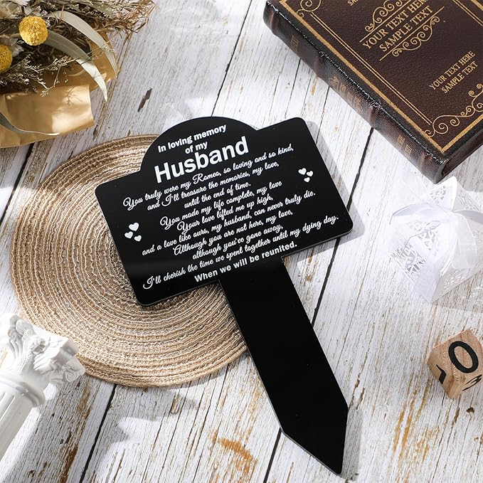 Roowest Cemetery Grave Decorations Acrylic Memorial Stakes Grave Stake Markers Sympathy Garden Plaque Waterproof Remembrance Sympathy Gift for Cemetery Graveside Outdoors Yard(Husband)