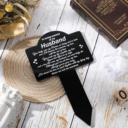 Roowest Cemetery Grave Decorations Acrylic Memorial Stakes Grave Stake Markers Sympathy Garden Plaque Waterproof Remembrance Sympathy Gift for Cemetery Graveside Outdoors Yard(Husband)
