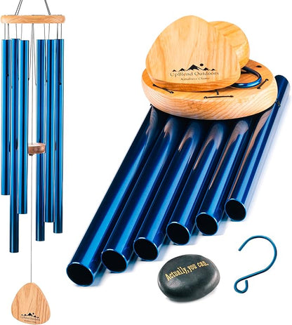 UpBlend XL Wind Chimes for Outside Gift – Deep Tone Wind Chime with Decorative Stone – Garden and Patio Décor for Porch or Yard, Elegant Outdoor Ornament, Meaningful Gift for Neighbors. 41” Blue.