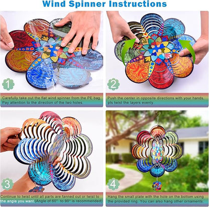 Wind Spinners,12 inch Multi Color Mandala with 360° Swivel Hook for Yard and Garden, Bird Wind Catcher, Metal Wind Spinners Outdoor for Lawn Hanging Crafts Decor Kinetic Yard Art Ornament Gifts