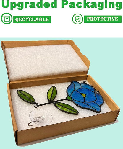 Stained Glass Window Hangings, Handcrafted Garden Suncatchers for Window and Home Decor, Unique Artisan Glass Ornaments for Indoor and Outdoor Use, Blue