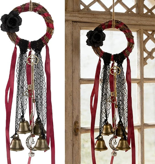 Witches Bells for Door Protection - Handmade Witch Bells Door Knob Wind Chimes Hanging Witchcraft Supplies Wiccan Decor, Unique Gifts for Witches. Magic Wreath Decor Witchy Accessories