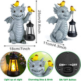 ILLUMINEW Solar Dragon Garden Statue with Lantern and Birds – Resin Dinosaur Figurine with LED Light for Yard, Outdoor Decor, Gifts for Mom, Women (Dragon)