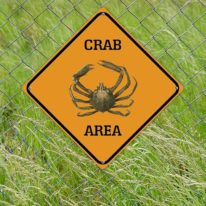 Warning Crab Area Metal Tin Sign Ocean Animal Caution Crossing Xing Street Sign Yellow Diamond Shape Funny Metal Sign For Indoor Outdoor Highway12x12in