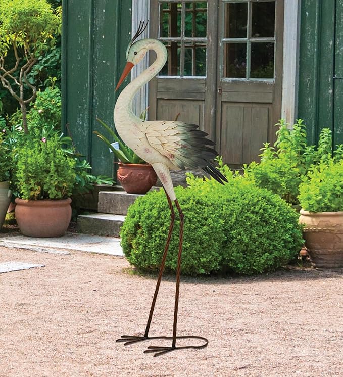 Regal Art & Gift Grey Crane Metal Statue – Indoor Outdoor Decorative Sculpture for Home & Garden Décor, Weather-Resistant Yard Art Figure for Patio, Lawn - Downward Gaze