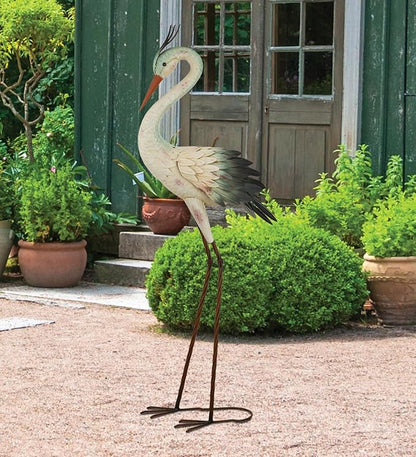 Regal Art & Gift Grey Crane Metal Statue – Indoor Outdoor Decorative Sculpture for Home & Garden Décor, Weather-Resistant Yard Art Figure for Patio, Lawn - Downward Gaze