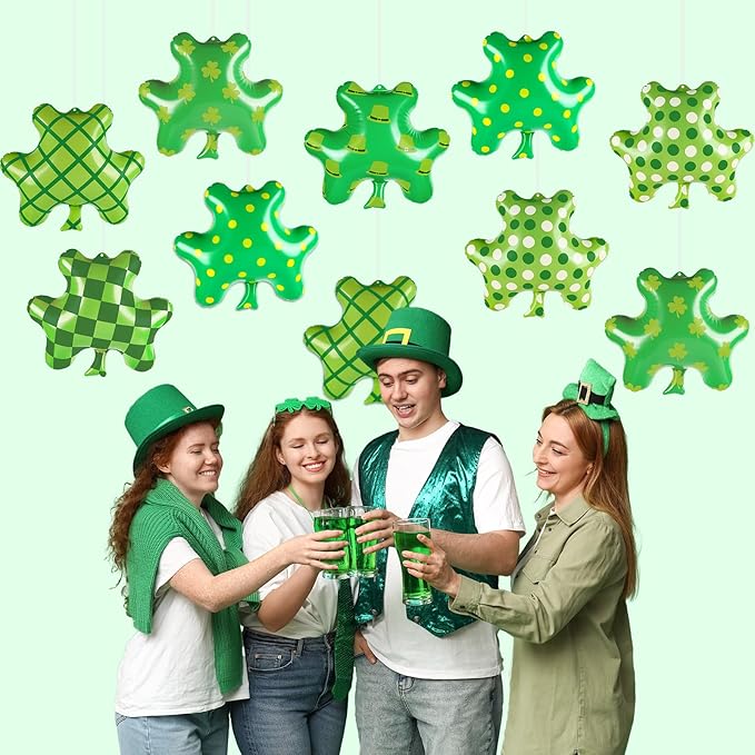 Wiooffen 12Pcs St. Patrick's Day Inflatables Large Shamrock Blow Up Balloons Lucky Clover Hanging Ornaments PVC Inflatable Ball Yard Lawn Decorations for St. Patrick's Party Outdoor Indoor Decor