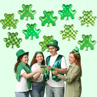 Wiooffen 12Pcs St. Patrick's Day Inflatables Large Shamrock Blow Up Balloons Lucky Clover Hanging Ornaments PVC Inflatable Ball Yard Lawn Decorations for St. Patrick's Party Outdoor Indoor Decor