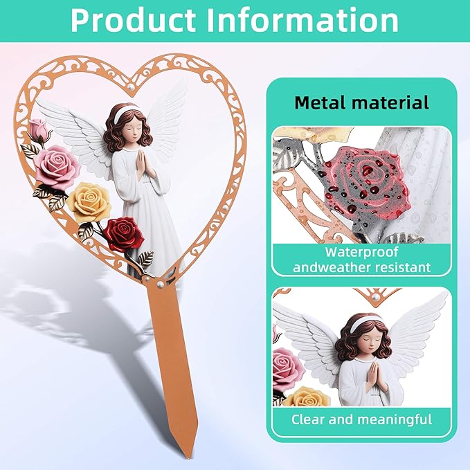 Lodou Graves Cemetery Decorations,Cardinals Memorial Grave Markers for Cemetery Memorial Stakes Metal Grave Decorations,Outdoor Outside Yard Garden (Angel)