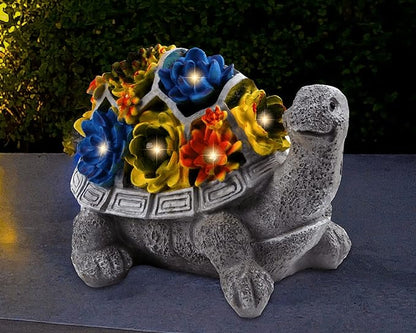 Solar Garden Outdoor Turtle Statue with Succulent and 7 LED Solar Lights – Lawn Decor Tortoise for Patio, Balcony, Yard, and Outdoor Solar Lantern