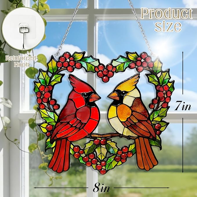 Stained Glass Suncatchers for Windows, Hanging Sun Catchers Indoor Window, Cardinal Gifts for Nature and Bird Lovers