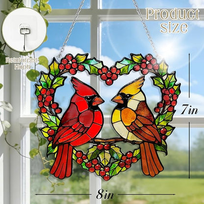 Stained Glass Suncatchers for Windows, Hanging Sun Catchers Indoor Window, Cardinal Gifts for Nature and Bird Lovers