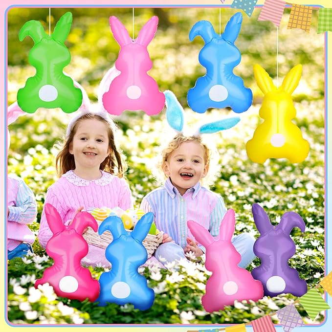 Realspring 12 Pcs Easter Bunny Inflatable Decoration 14 Inch Inflatable Bunny Blow up Decor Colorful Rabbit Hanging Ornament Giant PVC Spring Summer Yard Decorations for Indoor Outdoor Party Supplies