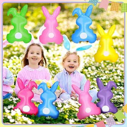 Realspring 12 Pcs Easter Bunny Inflatable Decoration 14 Inch Inflatable Bunny Blow up Decor Colorful Rabbit Hanging Ornament Giant PVC Spring Summer Yard Decorations for Indoor Outdoor Party Supplies
