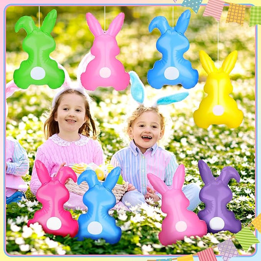 Realspring 12 Pcs Easter Bunny Inflatable Decoration 14 Inch Inflatable Bunny Blow up Decor Colorful Rabbit Hanging Ornament Giant PVC Spring Summer Yard Decorations for Indoor Outdoor Party Supplies