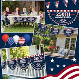 8Pcs 1.5x3 Ft 250th Anniversary USA Flag Bunting 1776-2026 Birthday Fan Flag Decoration Patriotic Stars 250 Years Anniversary Yard Signs for 4th of July Memorial Day Indoor Outdoor Porch Hanging Decor