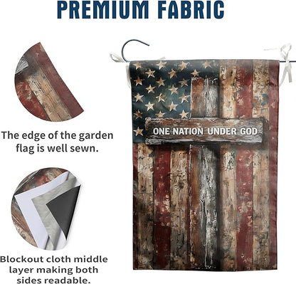 Patriotic American Garden Flag One Nation Under God Christian Flags for Outside 12x18 Double Sided Small 250 Anniversary USA 4th of July Independence Memorial Day Decor