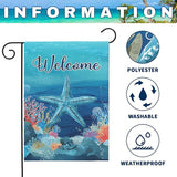 Welcome Coastal Garden Flag with Starfish Ocean Theme Summer Beach Yard Flags Nautical Sea Life Outdoor House Banner for Yard Lawn Patio Porch Pool Rusitc Seasonal Home Decor 12x18 Inch
