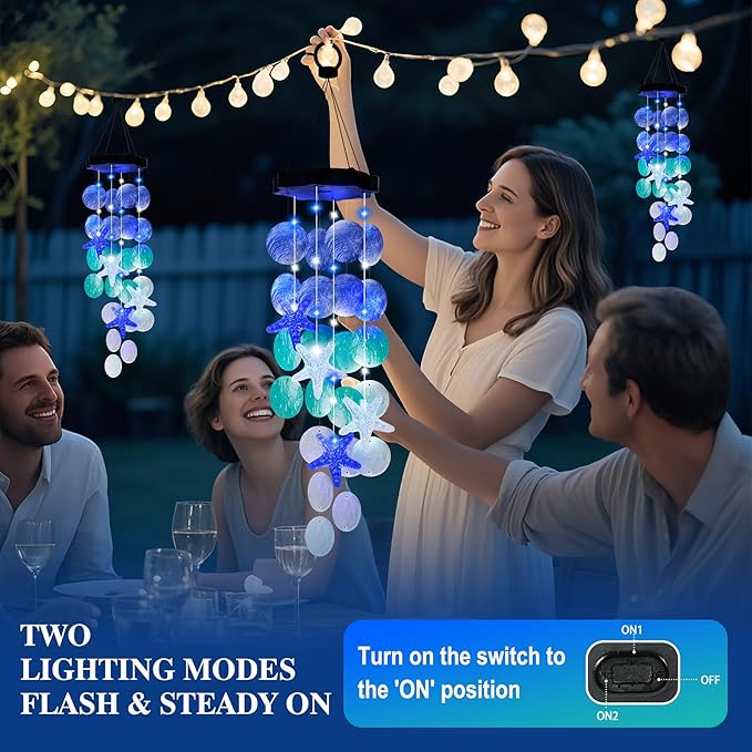 (New) Solar Wind Chime for Outside, Gift for Women Grandma Mom Wife Sister Girls, Solar Hanging Wind Chime Lights, LED Decorative Mobile Lights for Garden Yard Patio Decorations - Blue
