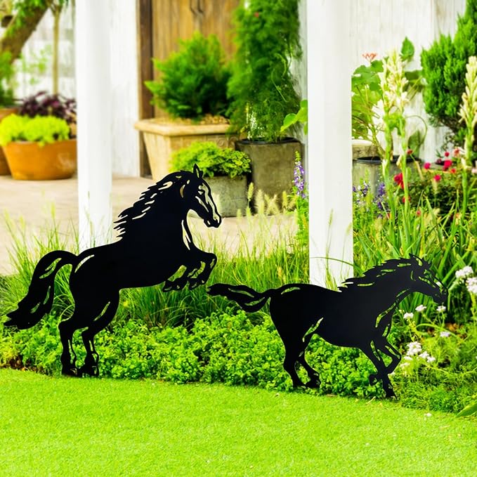 TIGGSY Horse Metal Decorative Garden Stakes Horse Gifts for Women/Men Horse Lovers Gifts Silhouette Statues for Yard Art, Outside, Patio, Outdoor Decor, Garden Decorations, Lawn Ornaments