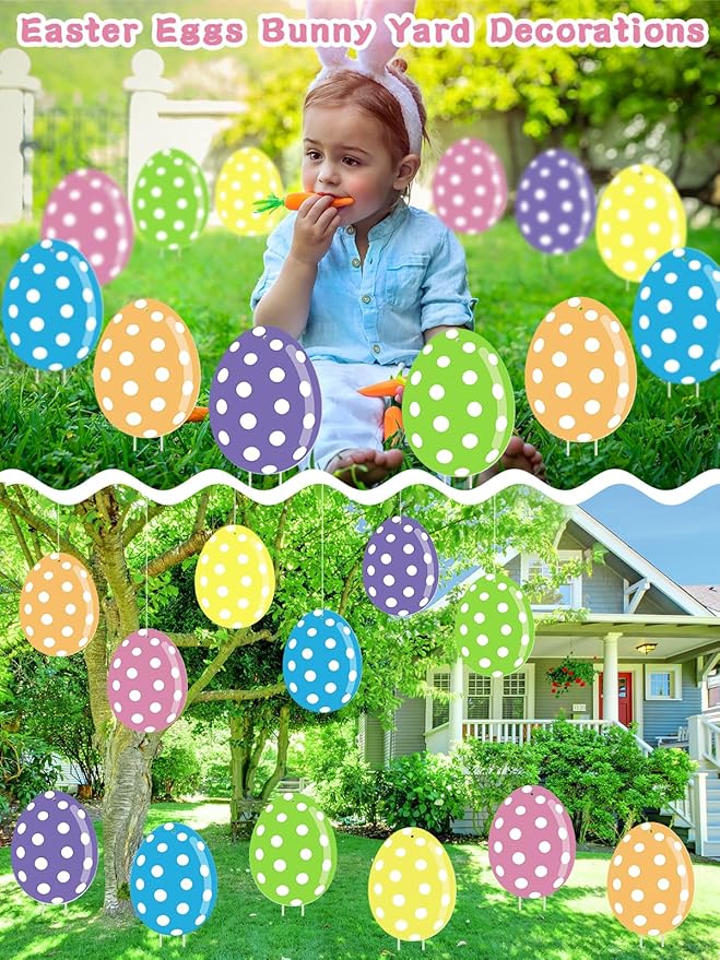 12Pcs Easter Yard Signs Outdoor Decorations Pastel Easter Egg shaped Yard Sign with Stakes Colorful Eggs Garden Signs for Garden Lawn Home Party Supplies (12 Pcs Eggs)