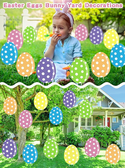 12Pcs Easter Yard Signs Outdoor Decorations Pastel Easter Egg shaped Yard Sign with Stakes Colorful Eggs Garden Signs for Garden Lawn Home Party Supplies (12 Pcs Eggs)