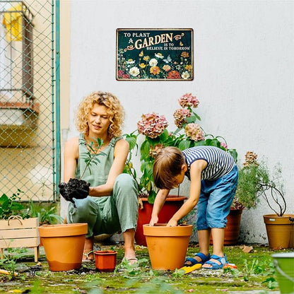 KORUBIA Garden Sign - Vintage Gardening Metal Signs for Outside - Patio Gardening Gifts for Women, Men, Plant Lovers, Gardeners - Home Fence Decor Outdoor Greenhouse Garden Signs - 12''x8'' Metal Sign