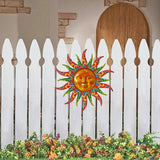 Metal Sun Wall Decor, 16 Inches, Colorful Sun Face Art Hanging for Indoor Outdoor Garden Farmhouse Yard Patio Fence Living Room Bedroom