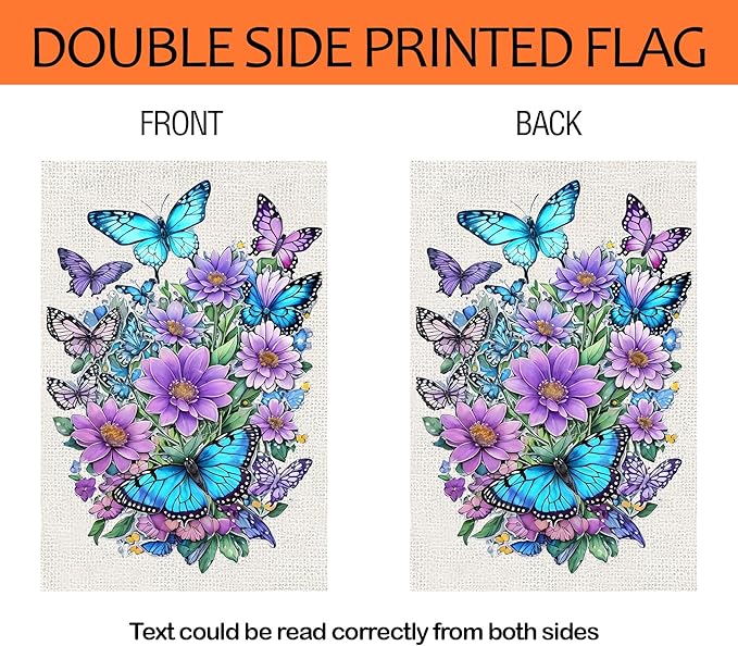 Spring Summer Garden Flag 12x18 Inch Vertical Double Sided, Butterfly Floral Flower Yard Flags for Outside Decor, Holiday Outdoor Seasonal Decorations for Home