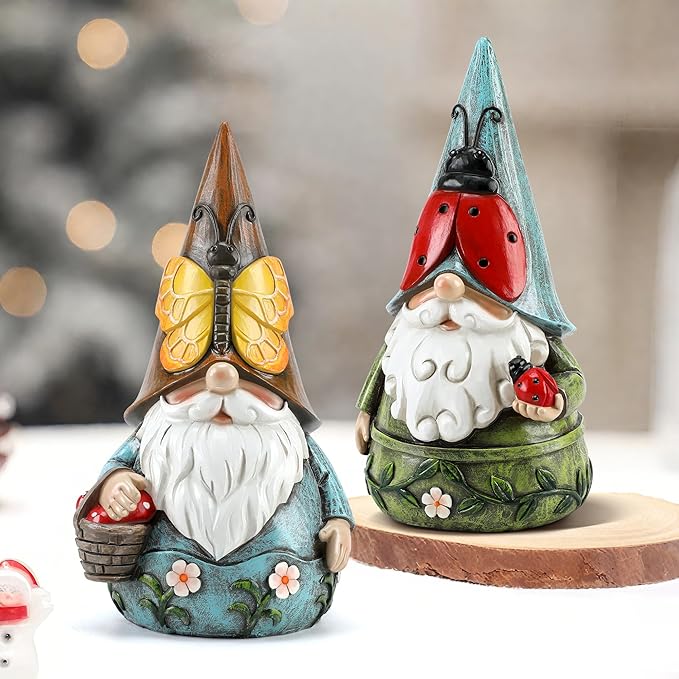Outdoor Garden Gnome Statue, Butterfly Gnomes Decor Spring Butterfly Figurine, 7.3" Garden Gnomes Sculptures & Statues Outside Yard Lawn Patio Home Decoration, Nomes Gift