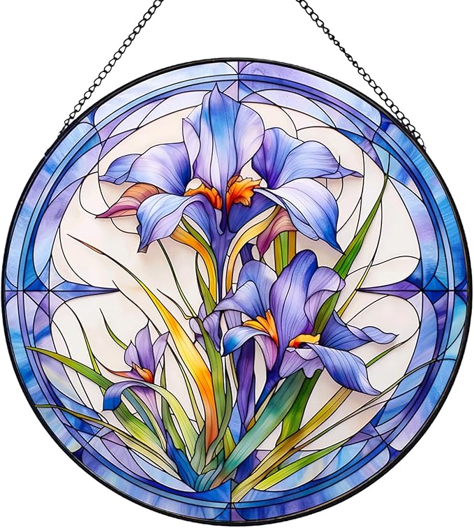 7.87" Sun Catchers Indoor Window,Butterfly Stained Glass Window Hanging, Window Suncatcher Hanging Ornaments Wall Art, Hand-Painted Glass Panel Home Decor (Style N)