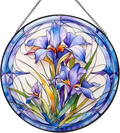 7.87" Sun Catchers Indoor Window,Butterfly Stained Glass Window Hanging, Window Suncatcher Hanging Ornaments Wall Art, Hand-Painted Glass Panel Home Decor (Style N)