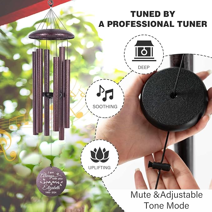 ASTARIN Personalized Memorial Wind Chime for Loss of Loved One 30/36/45 inch, Sympathy Deep Tone Wind Chimes for Mom Dad/Mother Father, Remembrance Gifts for Grief Condolence Funeral, Produced in USA