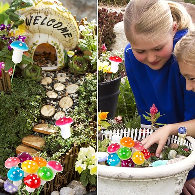 MIDELONG Mini Mushrooms Tiny Figurines Miniatures Colorful Mushrooms Garden Mushrooms Decoration for Home Micro Landscape Plant Pots Fairy Bonsai Resin DIY Craft Ornaments, Pack of 32
