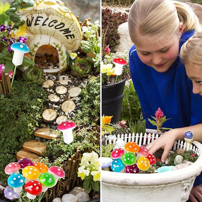 MIDELONG Mini Mushrooms Tiny Figurines Miniatures Colorful Mushrooms Garden Mushrooms Decoration for Home Micro Landscape Plant Pots Fairy Bonsai Resin DIY Craft Ornaments, Pack of 32