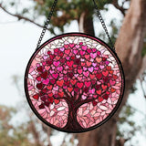 DASTOLL Stained Glass Window Hanging, Pink Love Tree of Life Sun Catchers Colorful Glass Panel Suncatcher Decor for Birthday for Women, Men, Wife, Lovers, and Mom 14.9x14.9 in