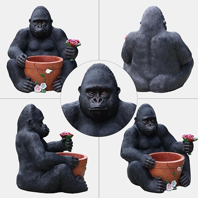 Gorilla Resin Garden Statue Planter, Waterproof Outdoor Yard Lawn Decor Flower Pot, Front Porch Ornament Housewarming Gift(Sitting Gorilla)