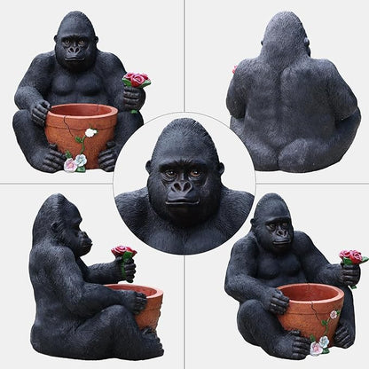 Gorilla Resin Garden Statue Planter, Waterproof Outdoor Yard Lawn Decor Flower Pot, Front Porch Ornament Housewarming Gift(Sitting Gorilla)