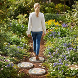 Garden Stepping Stones Outdoor, 9.8" Resin Frog Stepping Stone with Moon Butterfly Mushroom, Spring Decorative Round Walkway Gardening Gifts Home Decor for Outside Yard Pathway Patio Lawn