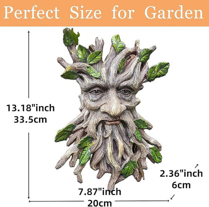 13.2" Real Tree Face Hugger Statue, Resin Elves Sculpture with Foliage Features, Large Outdoor Tree Hugger for Yard Art, Halloween Trees Decorations Outdoor Wall Mounted Statue