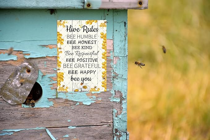 Cusde Hive Rules Metal Tin Sign Bee Humble Retro Decor Bee Honest Wall Decor Bee Kind Honey Decoration Vintage Wall Art for House Cabin Yard Backyard Outdoor Poster Gifts 12x8 Inches