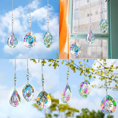 YU FENG 3PCS Crystal Suncatcher Set, Hanging Glass Prism Rainbow Maker for Window, Home & Garden Decor Light Catchers