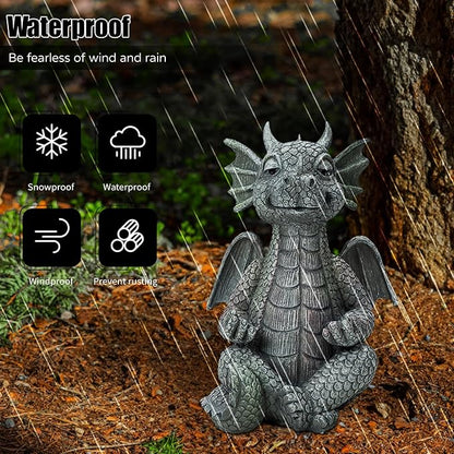UTTCMK Garden Dragon Statue Decor - Meditation Dragon Sculpture Figurine Outdoor Decoration, Zen Yoga Garden Art Sculpture for Patio Lawn Yard Balcony Indoor Decor(Hands Flat)