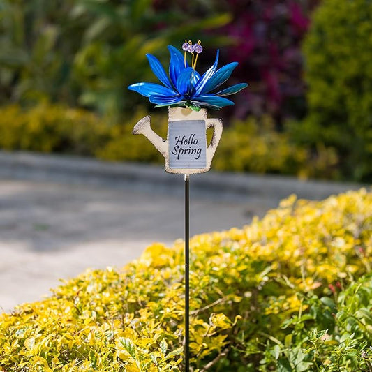 Wind Spinners Outdoor, 360 Degree Lotus Wind Sculptures Windmill, Metal Decorative Garden Stakes for Spring Garden Yard Decor, 36.2" H x 9.4" W