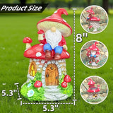 Solar Mushroom Gnomes Houses Figurine Lights, 8" Height Fairy Garden House LED Ornaments for Outside, Lighting Statue for Yard Patio Lawn Porch, Gardening Gifts for Women Mom Grandma