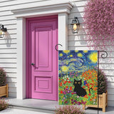 Spring Cat Garden Flag Van Gogh Style Black Cats Yard Falgs Vibrant Starry Night Floral Colorful Summer Artistic Kitty Flower Field House Banner for Porch Patio Lawn Pathway 12x18 Inch